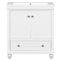 30" Bathroom Vanity With Sink, Combo, Cabinet With Doors And Drawer, Solid Frame And Mdf Board, White White Solid Wood Mdf