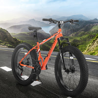 S26109 Elecony 26 Inch Fat Tire Bike Adult Youth Full Shimano 21 Speed Mountain Bike, Dual Disc Brake, High Carbon Steel Frame, Front Suspension, Mountain Trail Bike, Urban Commuter City Bicycle Cycling Orange Without Anti Slip Garden & Outdoor American