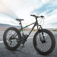 S26109 Elecony 26 Inch Fat Tire Bike Adult Youth Full Shimano 21 Speed Mountain Bike, Dual Disc Brake, High Carbon Steel Frame, Front Suspension, Mountain Trail Bike, Urban Commuter City Bicycle Cycling Black Without Anti Slip Garden & Outdoor American