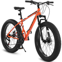 S26109 Elecony 26 Inch Fat Tire Bike Adult Youth Full Shimano 21 Speed Mountain Bike, Dual Disc Brake, High Carbon Steel Frame, Front Suspension, Mountain Trail Bike, Urban Commuter City Bicycle Cycling Orange Without Anti Slip Garden & Outdoor American