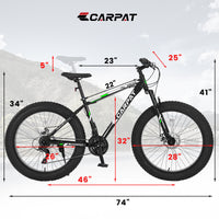 S26109 Elecony 26 Inch Fat Tire Bike Adult Youth Full Shimano 21 Speed Mountain Bike, Dual Disc Brake, High Carbon Steel Frame, Front Suspension, Mountain Trail Bike, Urban Commuter City Bicycle Cycling Black Without Anti Slip Garden & Outdoor American