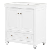 30" Bathroom Vanity With Sink, Combo, Cabinet With Doors And Drawer, Solid Frame And Mdf Board, White White Solid Wood Mdf