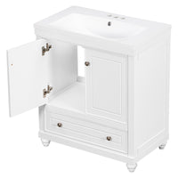 30" Bathroom Vanity With Sink, Combo, Cabinet With Doors And Drawer, Solid Frame And Mdf Board, White White Solid Wood Mdf