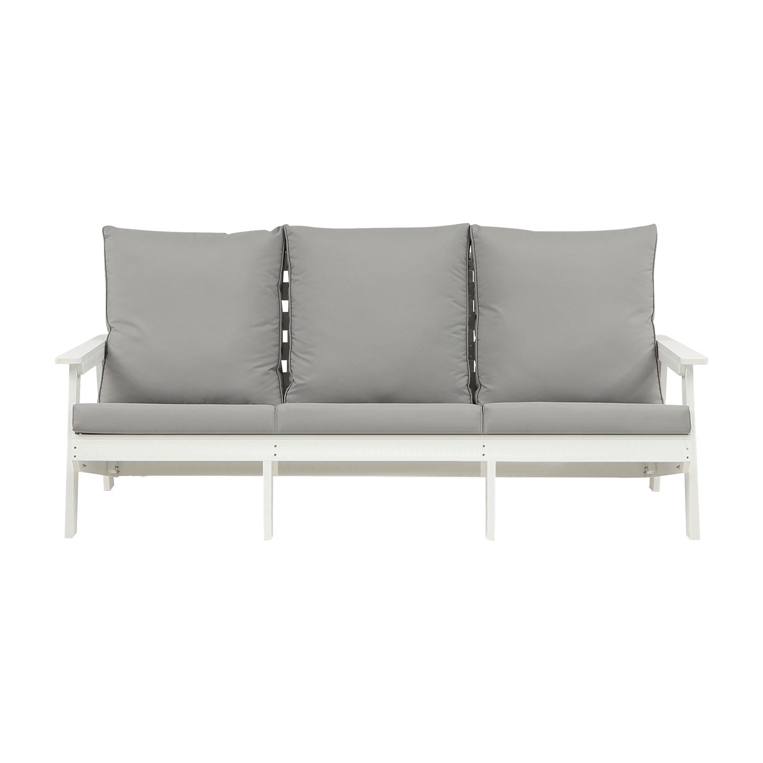 Hips 3 Seater Sofa With Cushion, Wood Grain Outdoor Garden Sofa,White Grey White Hdpe