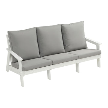 Hips 3 Seater Sofa With Cushion, Wood Grain Outdoor Garden Sofa,White Grey White Hdpe