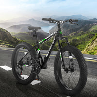 S26109 Elecony 26 Inch Fat Tire Bike Adult Youth Full Shimano 21 Speed Mountain Bike, Dual Disc Brake, High Carbon Steel Frame, Front Suspension, Mountain Trail Bike, Urban Commuter City Bicycle Cycling Black Without Anti Slip Garden & Outdoor American