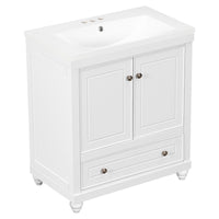 30" Bathroom Vanity With Sink, Combo, Cabinet With Doors And Drawer, Solid Frame And Mdf Board, White White Solid Wood Mdf