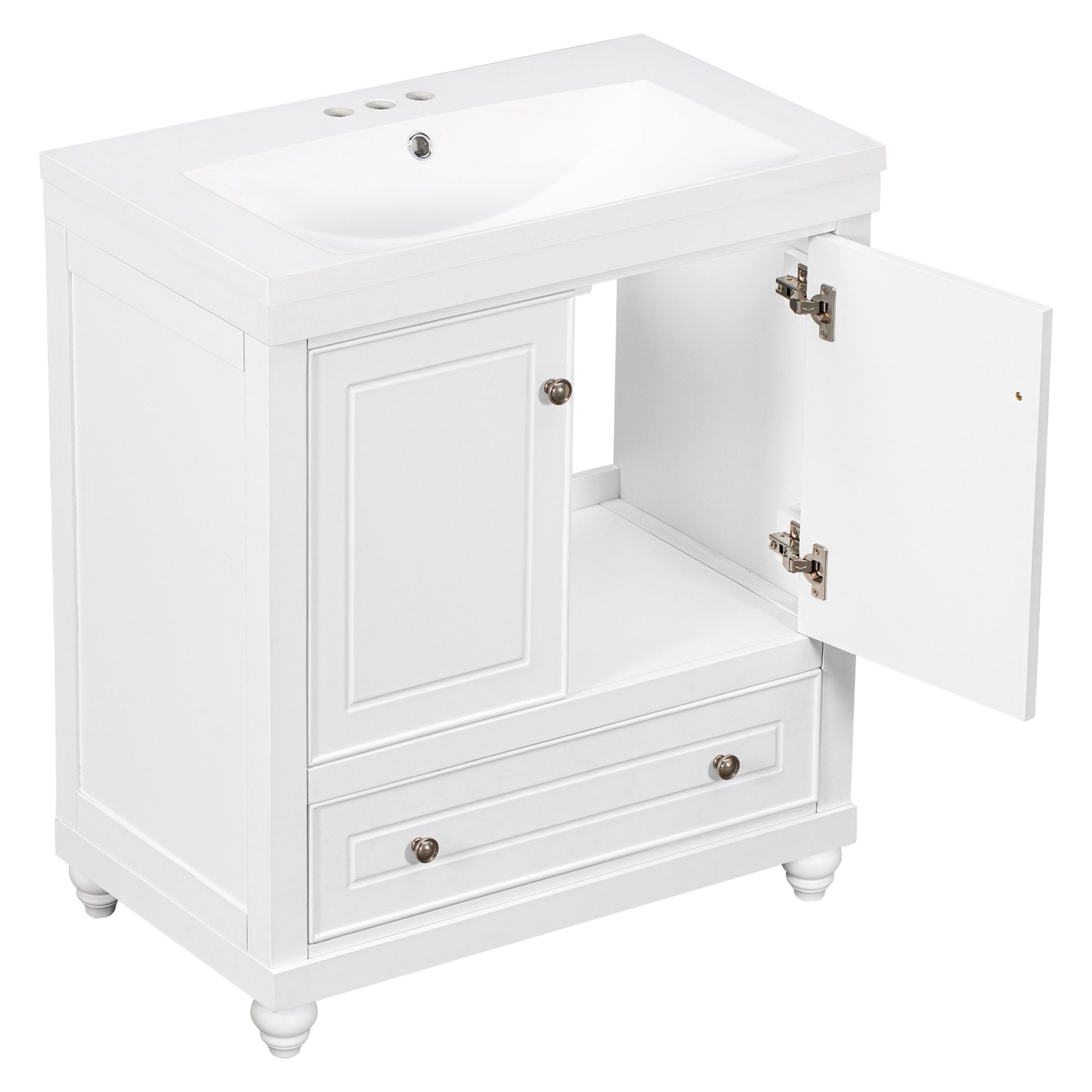 30" Bathroom Vanity With Sink, Combo, Cabinet With Doors And Drawer, Solid Frame And Mdf Board, White White Solid Wood Mdf