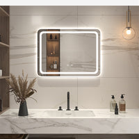 27 In. W X 35 In. H Led Single Bathroom Vanity Mirror In Polished Crystal Bathroom Vanity Led Mirror For Bathroom Wall Smart Lighted Vanity Mirrors Natural Glass