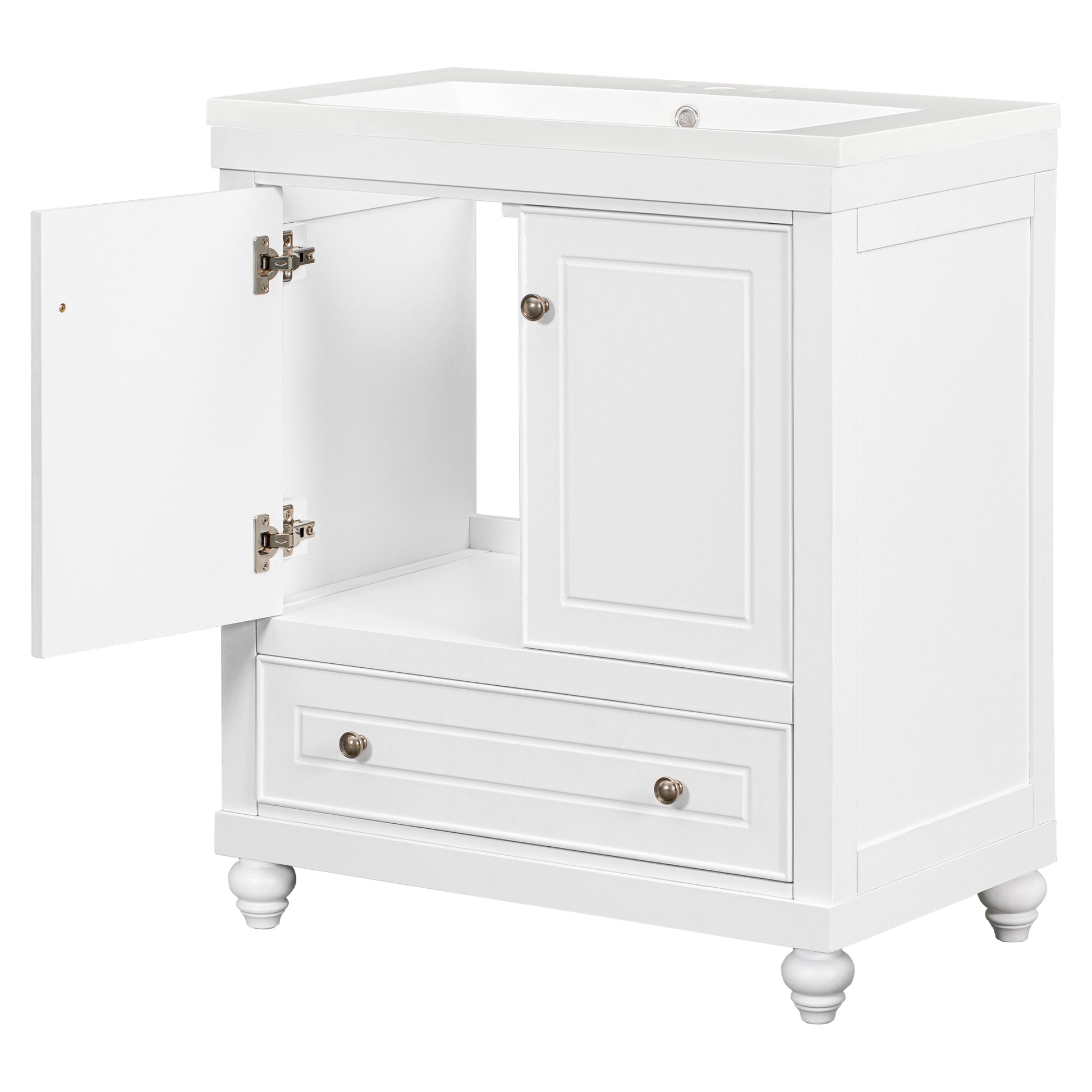 30" Bathroom Vanity With Sink, Combo, Cabinet With Doors And Drawer, Solid Frame And Mdf Board, White White Solid Wood Mdf