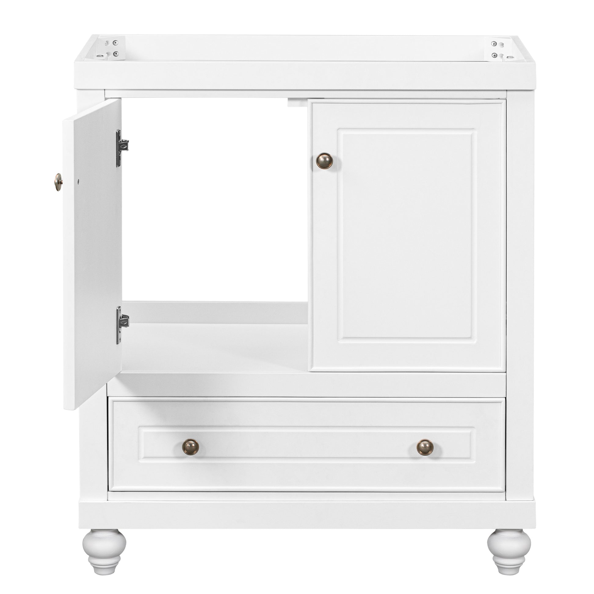 30" Bathroom Vanity Without Sink, Base Only, Cabinet With Doors And Drawer, Solid Frame And Mdf Board, White White Solid Wood Mdf