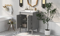 24'' Bathroom Vanity With Top Sink, 2 Tier Modern Bathroom Storage Cabinet, Single Sink Bathroom Vanity, Large Storage Shelves Grey Mdf