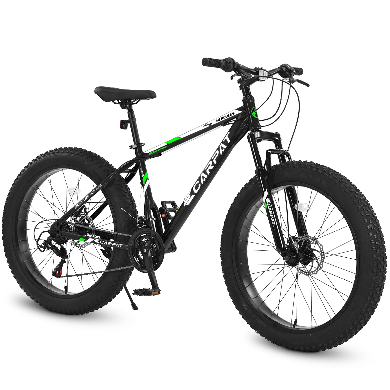 S26109 Elecony 26 Inch Fat Tire Bike Adult Youth Full Shimano 21 Speed Mountain Bike, Dual Disc Brake, High Carbon Steel Frame, Front Suspension, Mountain Trail Bike, Urban Commuter City Bicycle Cycling Black Without Anti Slip Garden & Outdoor American