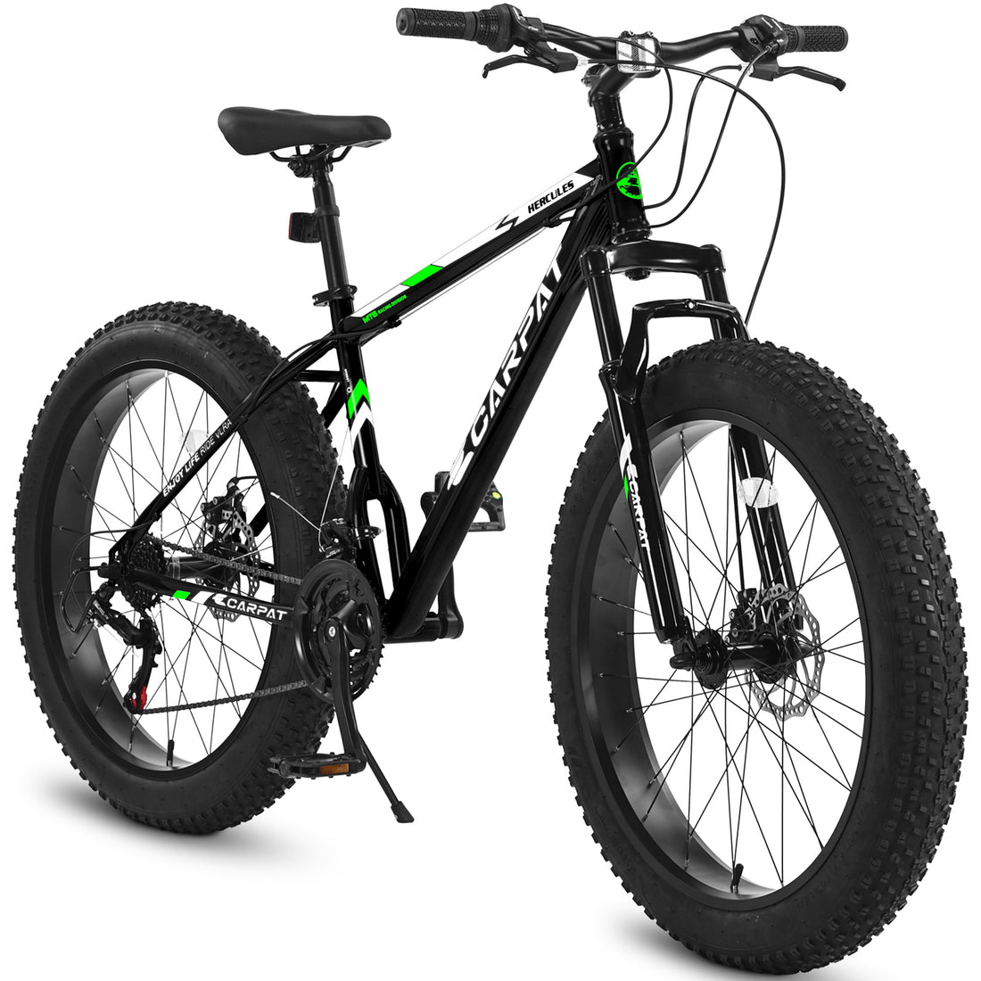 S26109 Elecony 26 Inch Fat Tire Bike Adult Youth Full Shimano 21 Speed Mountain Bike, Dual Disc Brake, High Carbon Steel Frame, Front Suspension, Mountain Trail Bike, Urban Commuter City Bicycle Cycling Black Without Anti Slip Garden & Outdoor American