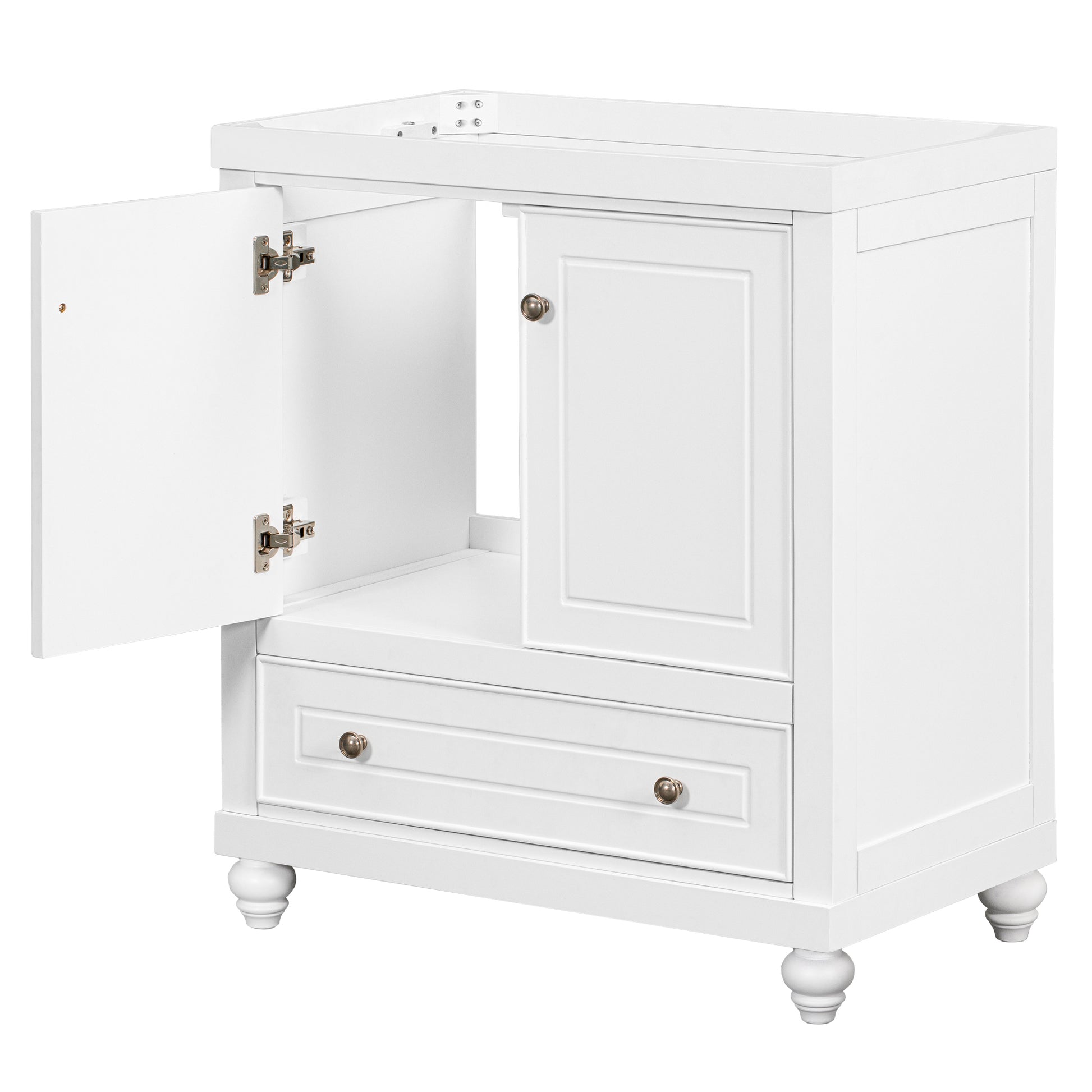 30" Bathroom Vanity Without Sink, Base Only, Cabinet With Doors And Drawer, Solid Frame And Mdf Board, White White Solid Wood Mdf