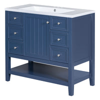 36" Bathroom Vanity With Sink Combo, One Cabinet And Three Drawers, Solid Wood And Mdf Board, Blue Old Sku:Sy999505Aac Blue Solid Wood Mdf