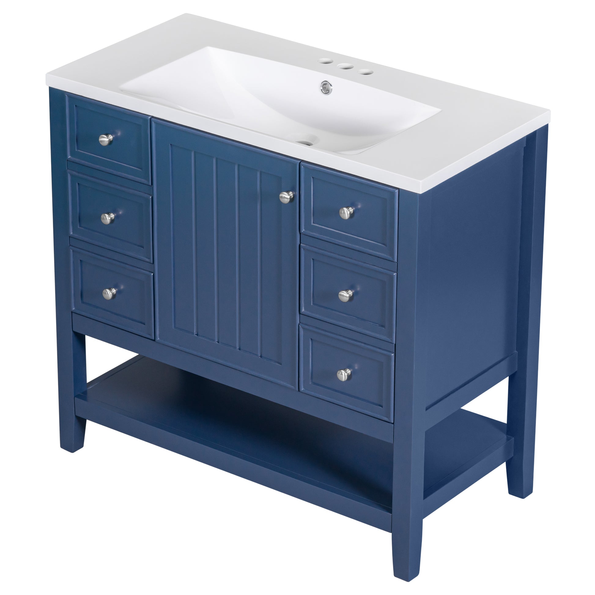 36" Bathroom Vanity With Sink Combo, One Cabinet And Three Drawers, Solid Wood And Mdf Board, Blue Old Sku:Sy999505Aac Blue Solid Wood Mdf