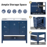 36" Bathroom Vanity With Sink Combo, One Cabinet And Three Drawers, Solid Wood And Mdf Board, Blue Old Sku:Sy999505Aac Blue Solid Wood Mdf