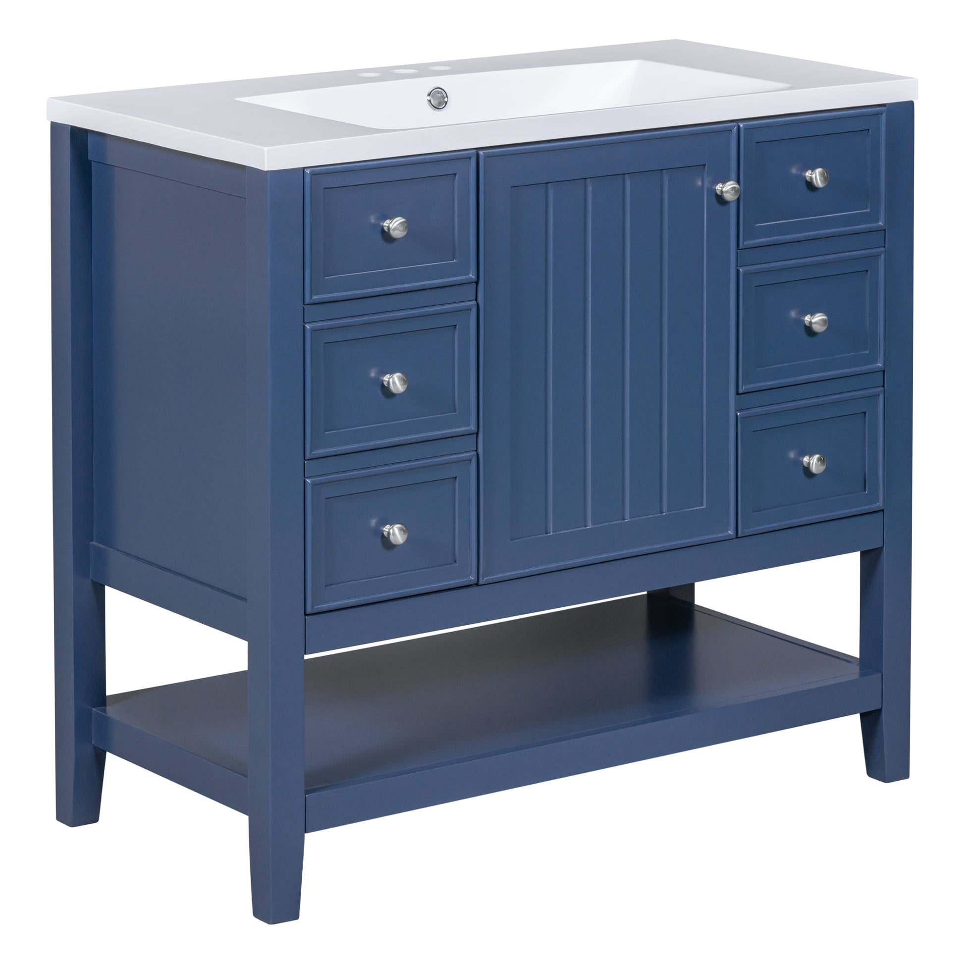 36" Bathroom Vanity With Sink Combo, One Cabinet And Three Drawers, Solid Wood And Mdf Board, Blue Old Sku:Sy999505Aac Blue Solid Wood Mdf