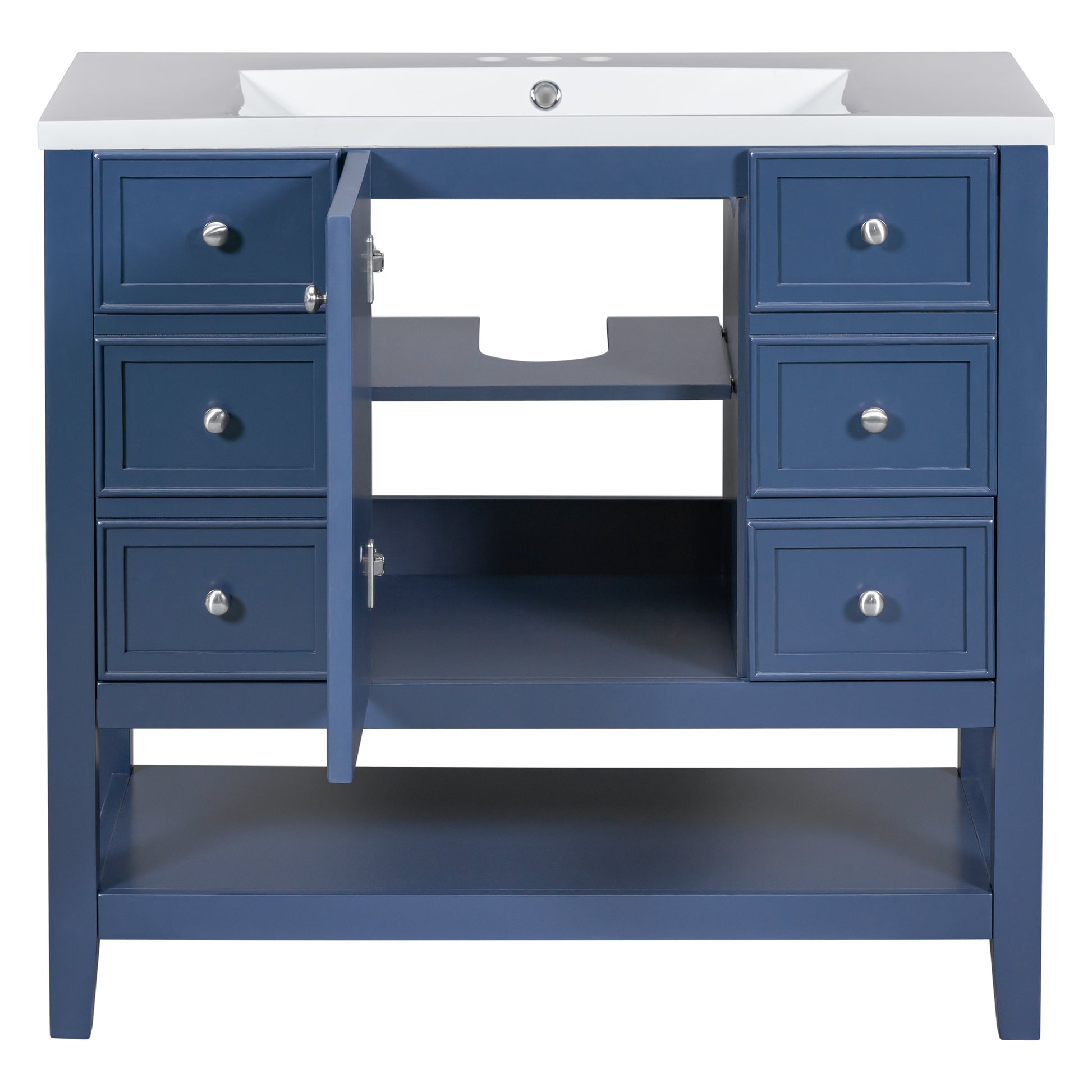 36" Bathroom Vanity With Sink Combo, One Cabinet And Three Drawers, Solid Wood And Mdf Board, Blue Old Sku:Sy999505Aac Blue Solid Wood Mdf