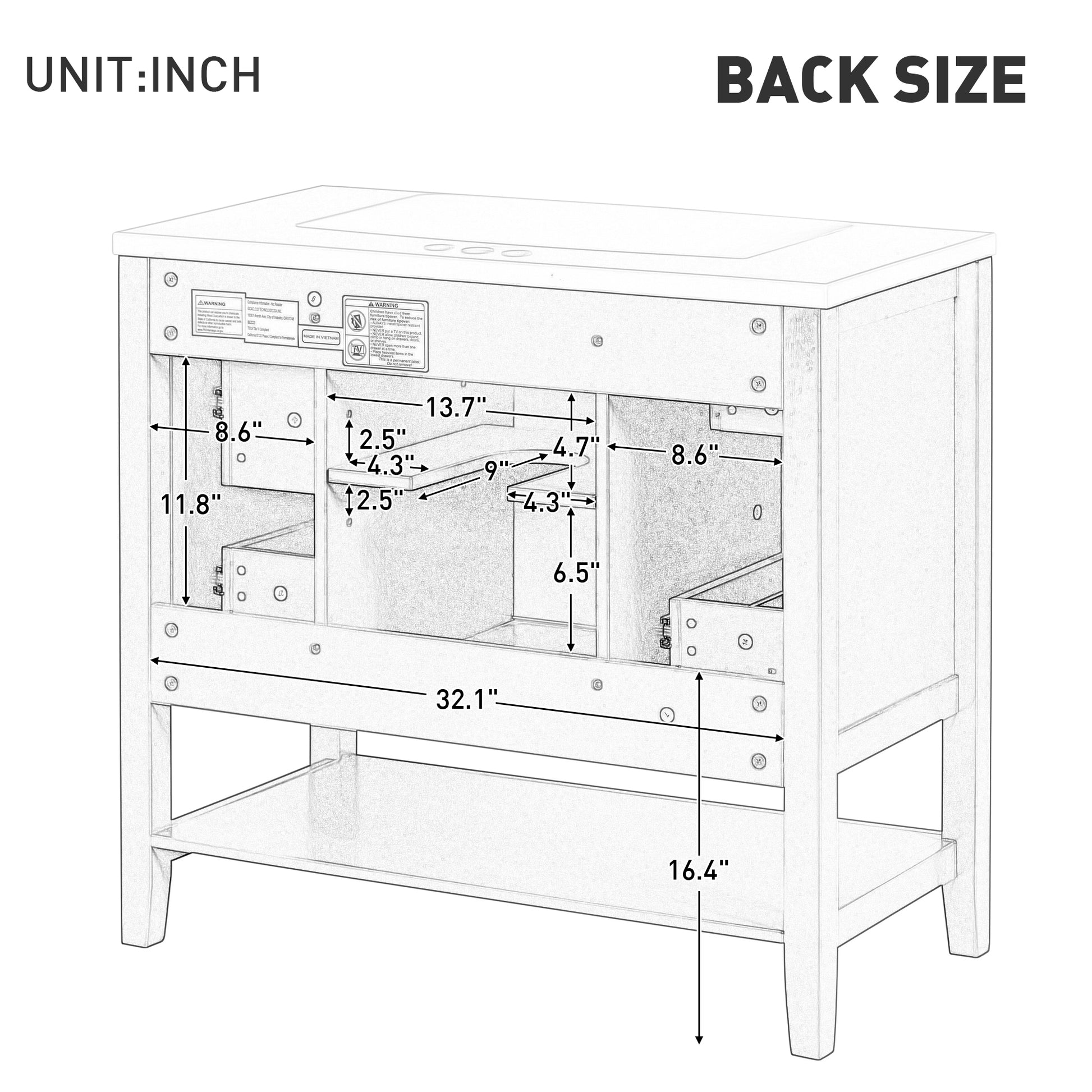 36" Bathroom Vanity With Sink Combo, One Cabinet And Three Drawers, Solid Wood And Mdf Board, Black Black Solid Wood Mdf