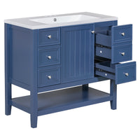 36" Bathroom Vanity With Sink Combo, One Cabinet And Three Drawers, Solid Wood And Mdf Board, Blue Old Sku:Sy999505Aac Blue Solid Wood Mdf