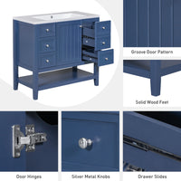 36" Bathroom Vanity With Sink Combo, One Cabinet And Three Drawers, Solid Wood And Mdf Board, Blue Old Sku:Sy999505Aac Blue Solid Wood Mdf