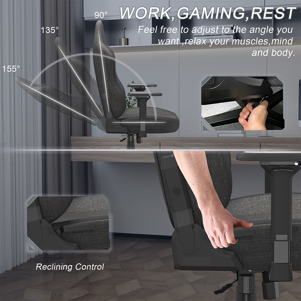 Bestoffice Pc Gaming Chair Ergonomic Office Chair Desk Chair With Lumbar Support Flip Up Arms Headrest Pu Leather Executive High Back Computer Chair For Adults Women Men Fabric Black Black Fabric