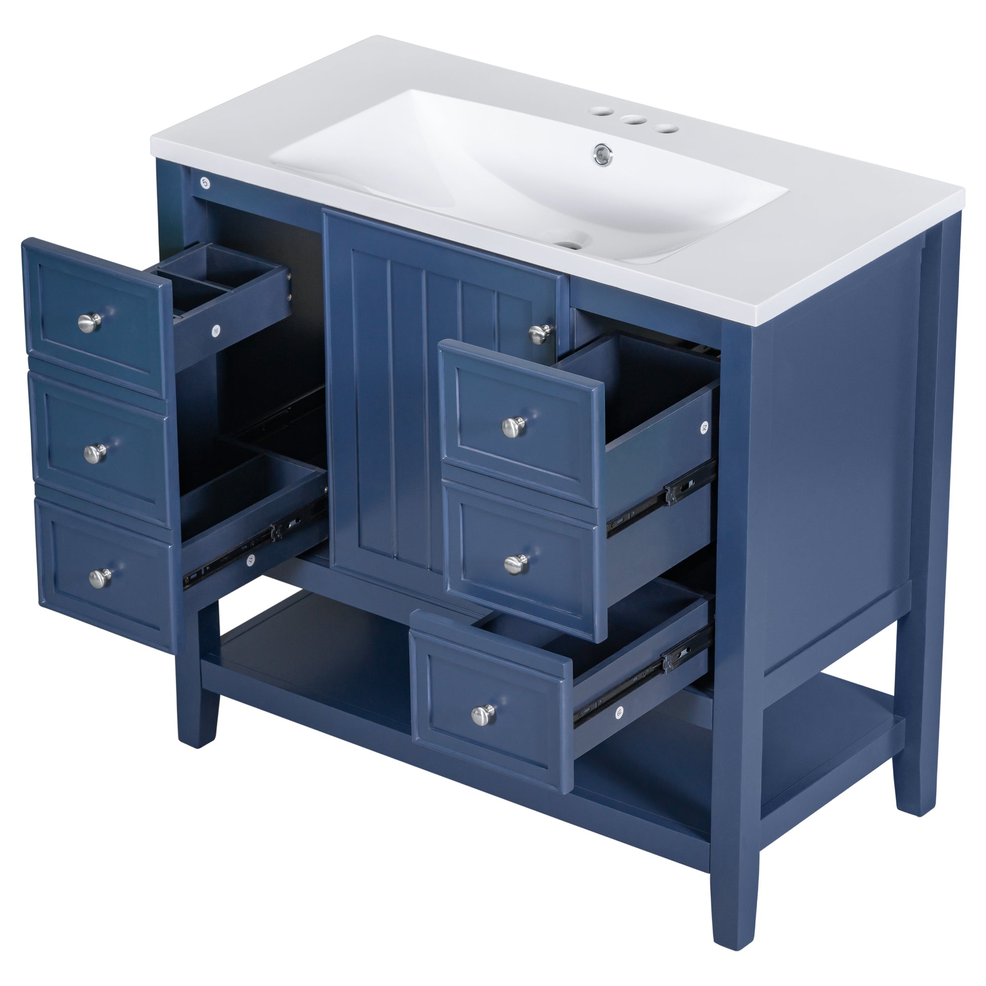 36" Bathroom Vanity With Sink Combo, One Cabinet And Three Drawers, Solid Wood And Mdf Board, Blue Old Sku:Sy999505Aac Blue Solid Wood Mdf