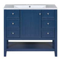 36" Bathroom Vanity With Sink Combo, One Cabinet And Three Drawers, Solid Wood And Mdf Board, Blue Old Sku:Sy999505Aac Blue Solid Wood Mdf