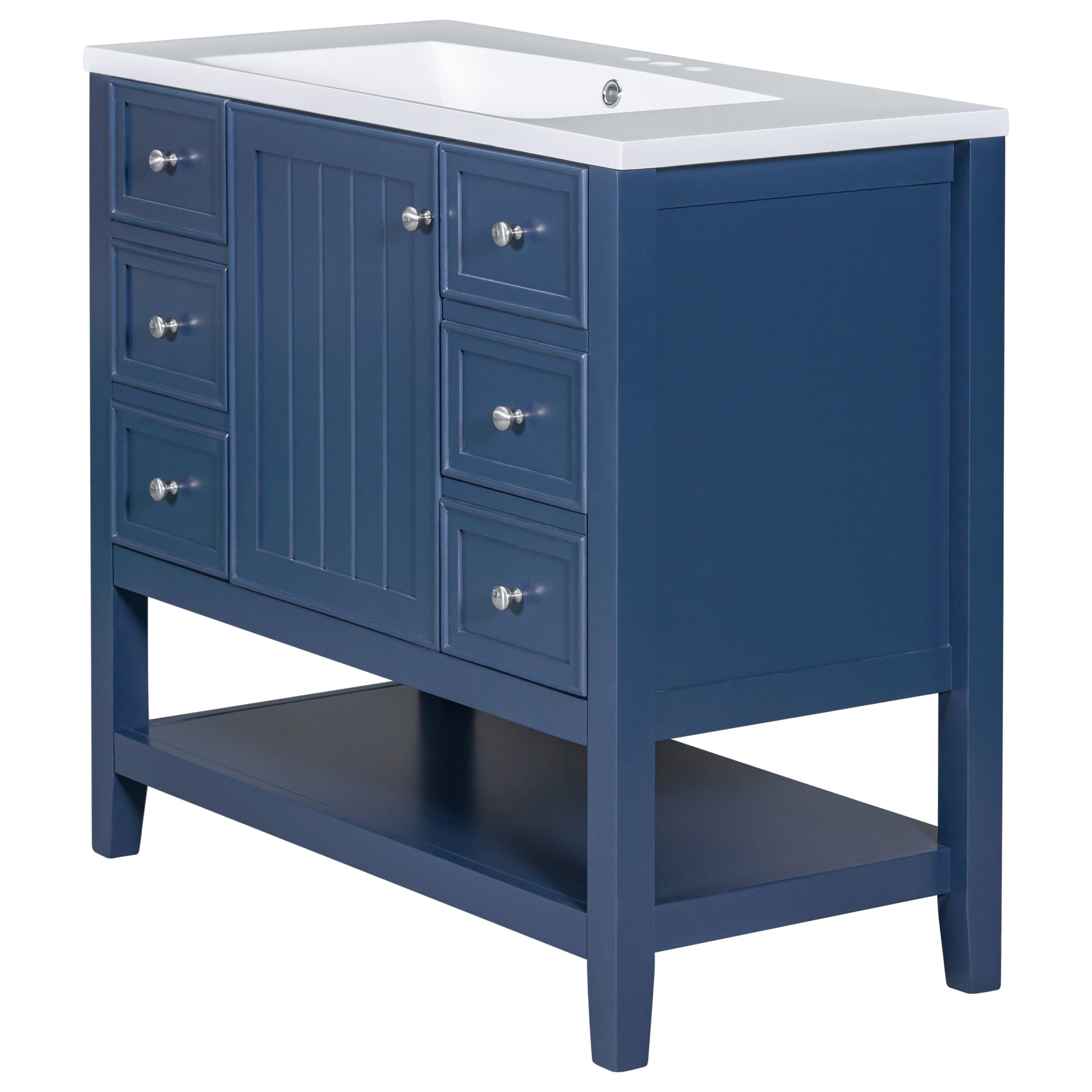 36" Bathroom Vanity With Sink Combo, One Cabinet And Three Drawers, Solid Wood And Mdf Board, Blue Old Sku:Sy999505Aac Blue Solid Wood Mdf