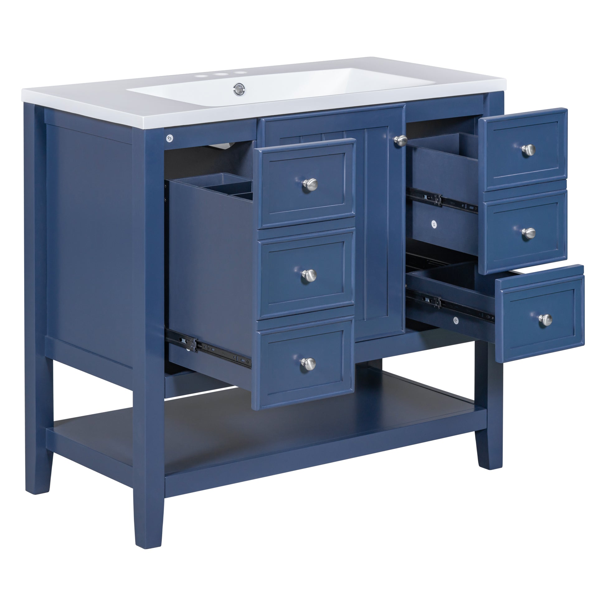 36" Bathroom Vanity With Sink Combo, One Cabinet And Three Drawers, Solid Wood And Mdf Board, Blue Old Sku:Sy999505Aac Blue Solid Wood Mdf