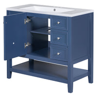 36" Bathroom Vanity With Sink Combo, One Cabinet And Three Drawers, Solid Wood And Mdf Board, Blue Old Sku:Sy999505Aac Blue Solid Wood Mdf