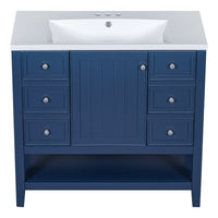 36" Bathroom Vanity With Sink Combo, One Cabinet And Three Drawers, Solid Wood And Mdf Board, Blue Old Sku:Sy999505Aac Blue Solid Wood Mdf