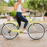 7 Speed, Steel Frame, Multiple Colors 26 Inch Ladies Bicycle Cycling Cream Garden & Outdoor Steel