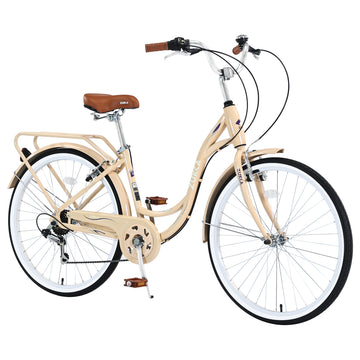 Ladys Bike, 7 Speed, Steel Frame, Multiple Colors Cycling Beige Garden & Outdoor Steel