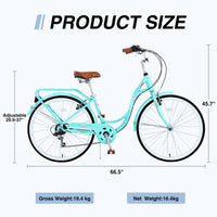 7 Speed, Steel Frame, Multiple Colors 26 Inch Ladies Bicycle Green Steel