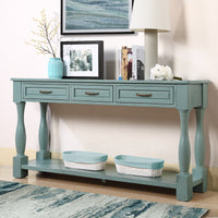 63Inch Long Wood Console Table With 3 Drawers And 1 Bottom Shelf For Entryway Hallway Easy Assembly Extra Thick Sofa Table Retro Blue Retro Blue Distressed Finish Primary Living Space American