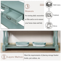 63Inch Long Wood Console Table With 3 Drawers And 1 Bottom Shelf For Entryway Hallway Easy Assembly Extra Thick Sofa Table Retro Blue Retro Blue Distressed Finish Primary Living Space American