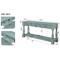 63Inch Long Wood Console Table With 3 Drawers And 1 Bottom Shelf For Entryway Hallway Easy Assembly Extra Thick Sofa Table Retro Blue Retro Blue Distressed Finish Primary Living Space American