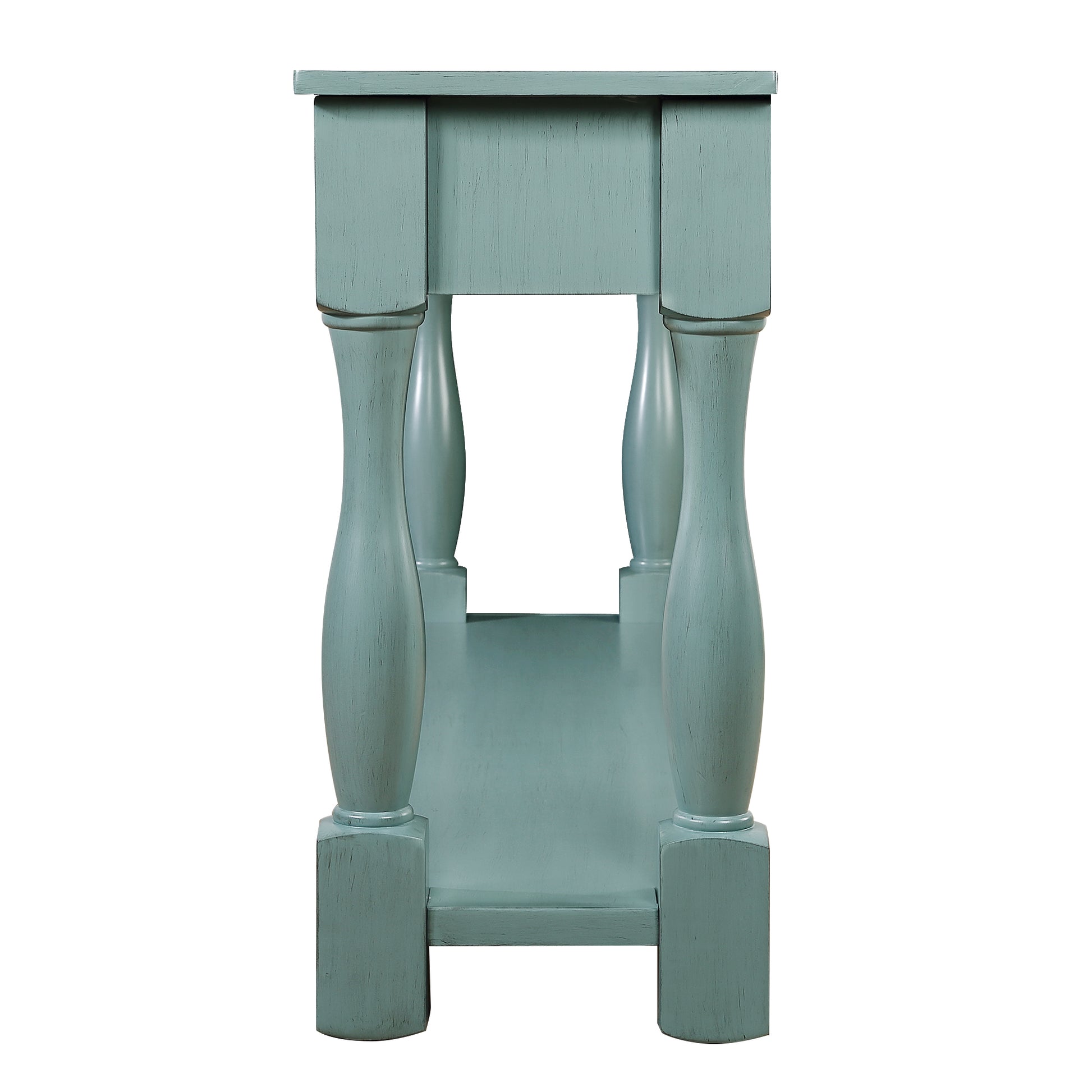 63Inch Long Wood Console Table With 3 Drawers And 1 Bottom Shelf For Entryway Hallway Easy Assembly Extra Thick Sofa Table Retro Blue Retro Blue Distressed Finish Primary Living Space American