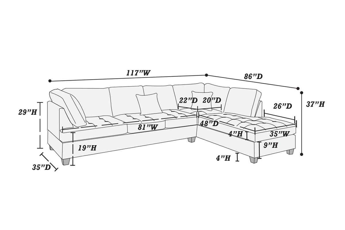 2Pc Sectional Sofa Set Reversible Chaise Sofa Dark Blue Dorris Fabric Living Room Furniture Couch Dark Blue Wood Primary Living Space Cushion Back Contemporary,Modern L Shaped Pillow Top Arms Particle Board 5 Seat