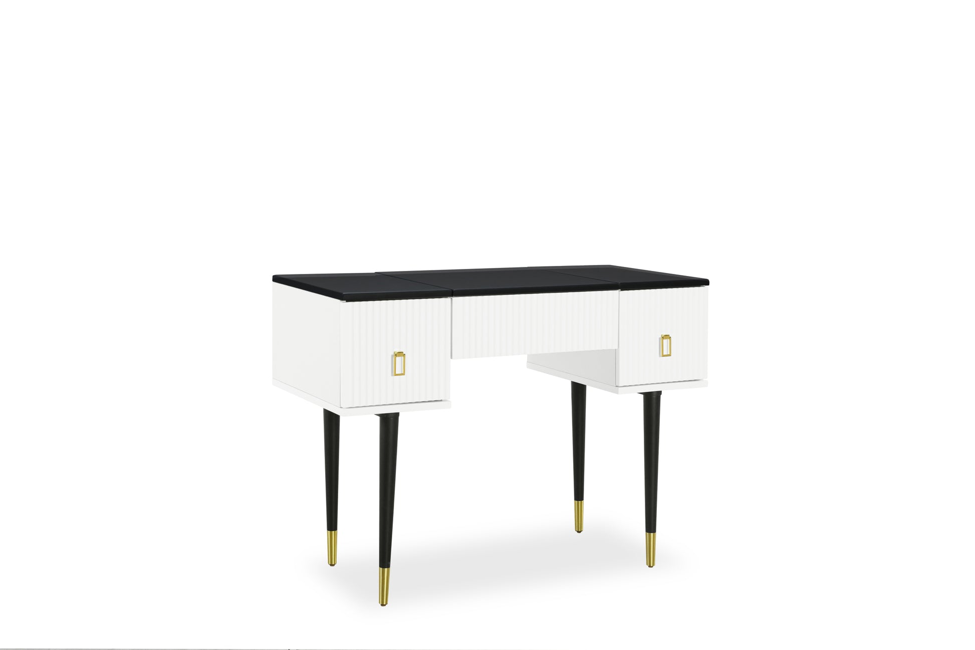 43.3" Modern Vanity Table Set With Flip Top Mirror And Led Light, Dressing Table With Customizable Storage, White And Black Black White Drawer 2 Drawers Bedroom Adjustable Shelves American Design,Artsy,Classic,Contemporary Rubberwood Solid Wood Mdf