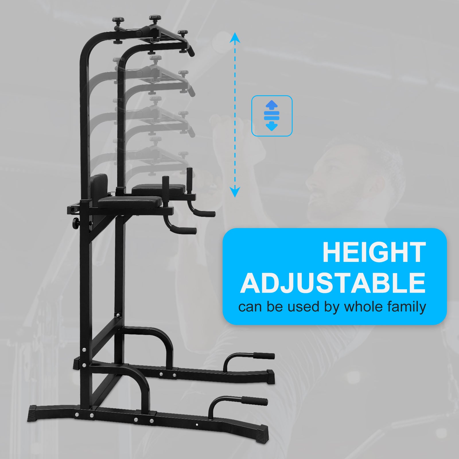 Power Tower Pull Up Bar Workout Dip Station For Strength Training, Suitable For Home Gym Fitness Black Iron