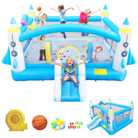 Multifunctional Jump 'N Slide Inflatable Bouncer For Kids Complete Setup With Blower 198" X 180" Play Area 96" Tall Multicolor Oxford Fabric Indoor & Outdoor Use