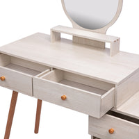 Makeup Vanity Table With Cushioned Stool, Large Capacity Storage Cabinet, 5 Drawers, Large Round Mirror, Fasionable Makeup Furniture 31.5" 43.2"L X 15.8"W X 48.1"H Length Adjustable Ameican White Oak Mdf