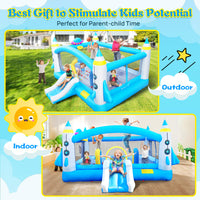 Multifunctional Jump 'N Slide Inflatable Bouncer For Kids Complete Setup With Blower 198" X 180" Play Area 96" Tall Multicolor Oxford Fabric Indoor & Outdoor Use