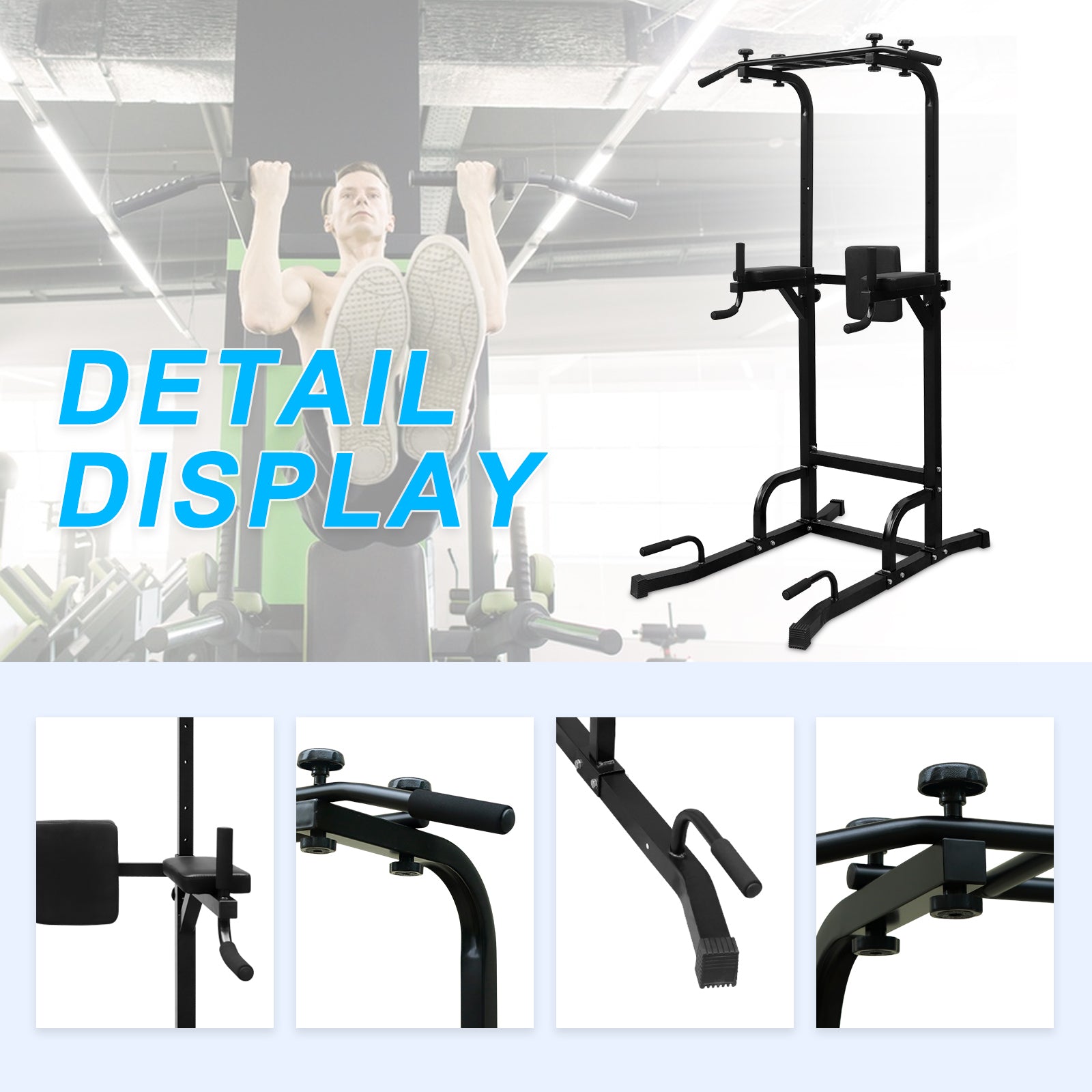 Power Tower Pull Up Bar Workout Dip Station For Strength Training, Suitable For Home Gym Fitness Black Iron