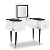 43.3" Modern Vanity Table Set With Flip Top Mirror And Led Light, Dressing Table With Customizable Storage, White And Black Black White Drawer 2 Drawers Bedroom Adjustable Shelves American Design,Artsy,Classic,Contemporary Rubberwood Solid Wood Mdf