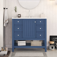 36" Bathroom Vanity With Sink Combo, One Cabinet And Three Drawers, Solid Wood And Mdf Board, Blue Old Sku:Sy999505Aac Blue Solid Wood Mdf